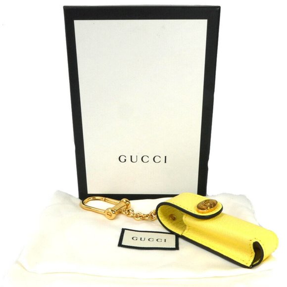 Authentic  GUCCI GG Marmont Lip Case Light Yellow/Gold Leather/Metal - - Picture 1 of 12